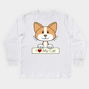 Orange and White Cat - I Love My Cat Kids Long Sleeve T-Shirt